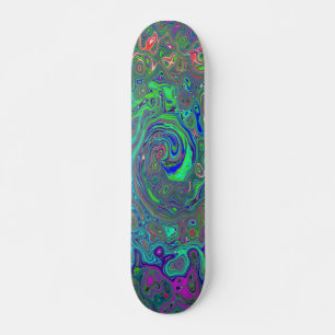 Trippy Chartreuse and Blue Retro Liquid Swirl Skateboard