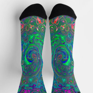Trippy Chartreuse and Blue Retro Liquid Swirl Socks