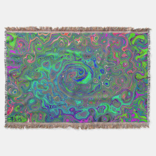 Trippy Chartreuse and Blue Retro Liquid Swirl Throw Blanket