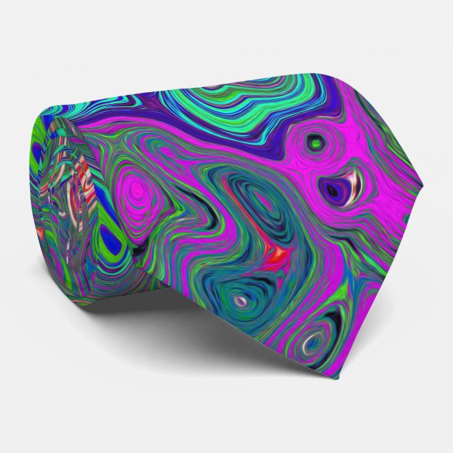 Trippy Chartreuse and Blue Retro Liquid Swirl Tie (Rolled)