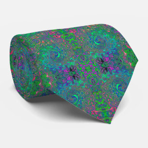 Trippy Chartreuse and Blue Retro Liquid Swirl Tie