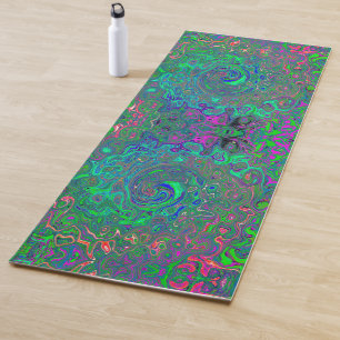 Trippy Chartreuse and Blue Retro Liquid Swirl Yoga Mat