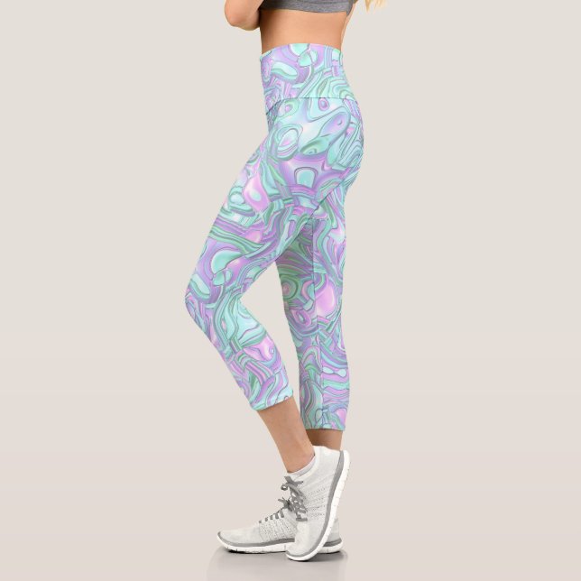 Trippy Colourful 3D Swirls Capri Leggings (Left)