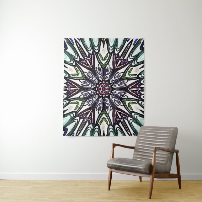 Trippy colourful flower design tapestry (In Situ)