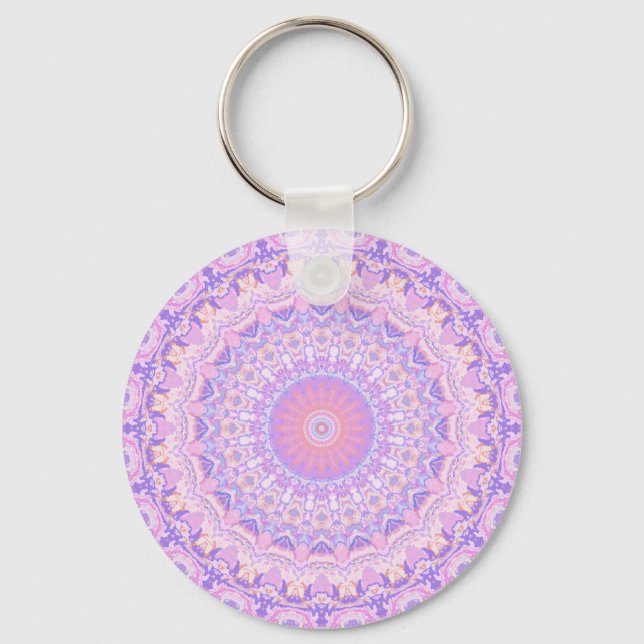 Trippy Colourful Intricate Boho Hippie Mandala Key Ring (Front)
