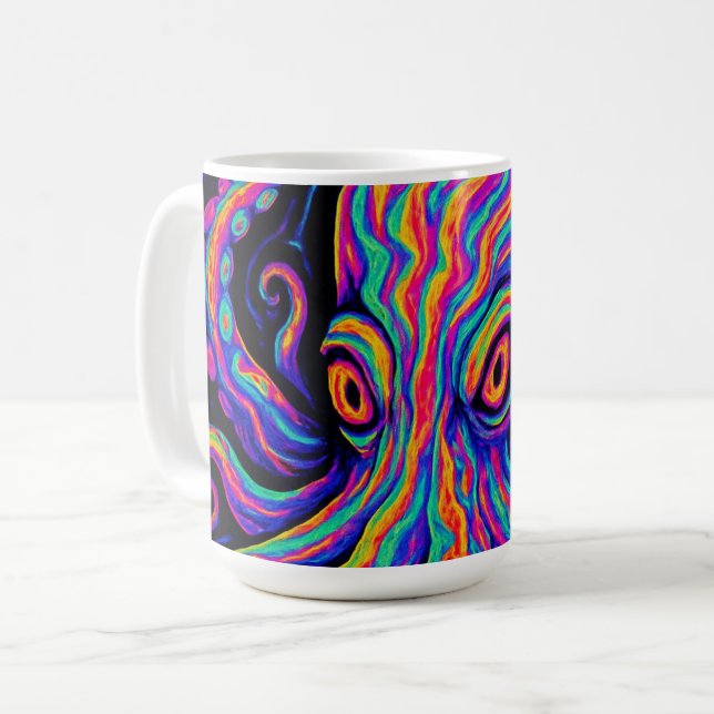 Trippy Colourful Octopus  Coffee Mug (Front Left)