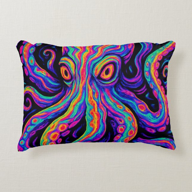 Trippy Colourful Octopus  Decorative Cushion (Front)