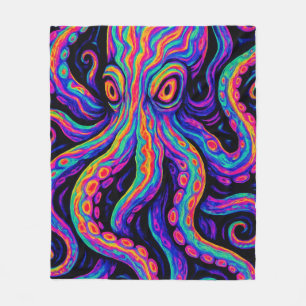Trippy Colourful Octopus Fleece Blanket