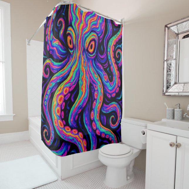 Trippy Colourful Octopus  Shower Curtain (In Situ)
