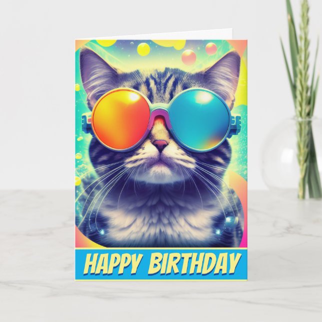 Trippy Cool Psychedelic Acid Trip Cat Card (Front)