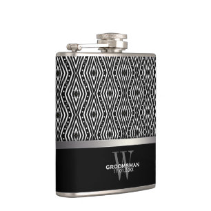 Trippy Diamond Black+White Pattern Groomsmen Gifts Hip Flask
