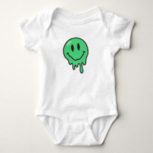 Trippy Dripping Green Melting Smiley Face Aestheti Baby Bodysuit