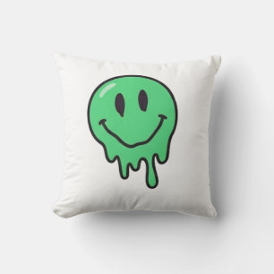 Trippy Dripping Green Melting Smiley Face Aestheti Cushion