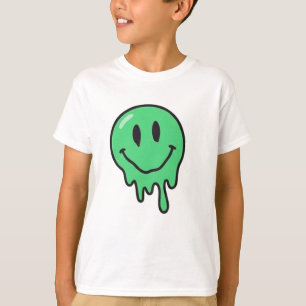 Trippy Dripping Green Melting Smiley Face Aestheti T-Shirt