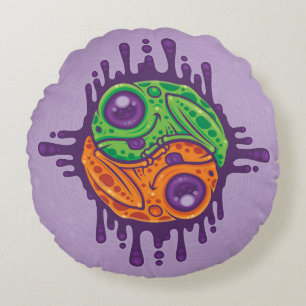 Trippy Drippy Frog Yin Yang Round Cushion