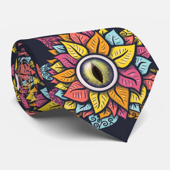 Trippy Eye Flower Weird Surreal Tie (Rolled)