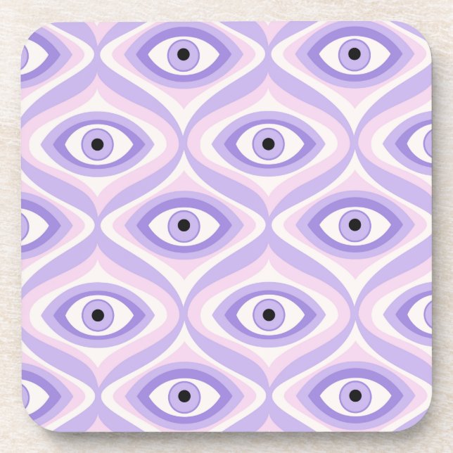 Trippy eye pattern pastel purple pink retro coaster (Front)