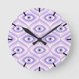 Trippy eye pattern pastel purple pink retro modern round clock