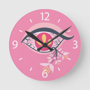 ﻿﻿Trippy Eye Pink Floral Psychedelic Surrealist Round Clock