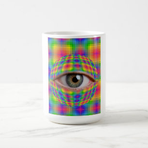 Trippy Eyeball Art Surreal Rainbow Plaid Eye Pri Coffee Mug