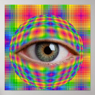 Trippy Eyeball Art   Surreal Rainbow Plaid Eye Pri Poster