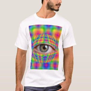 Trippy Eyeball Art   Surreal Rainbow Plaid Eye Pri T-Shirt