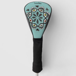 Trippy Eyes with Hearts Boho Gothic Weirdcore Art Golf Head Cover
