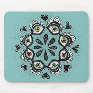 Trippy Eyes with Hearts Boho Gothic Weirdcore Art Mouse Mat