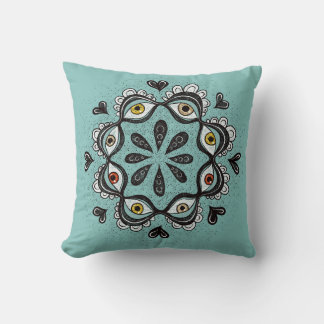 Trippy Eyes with Hearts Surreal Art - Ink Drawing Cushion