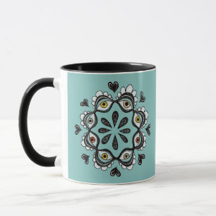 Trippy Eyes with Hearts Surreal Art - Ink Drawing Mug