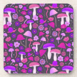 Trippy Floral Mushrooms Pink, Purple & Black Coaster<br><div class="desc">This coaster is decorated with trippy,  psychedelic illustrated mushrooms and flowers in shades of hot pink and bold purple.</div>