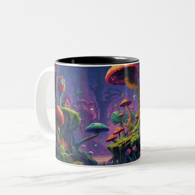 Trippy forest with psychedelic creature   Two-Tone coffee mug (Front Left)