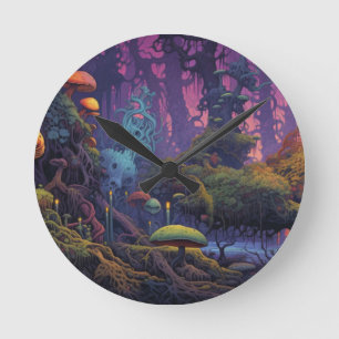 Trippy forest with strange round clock