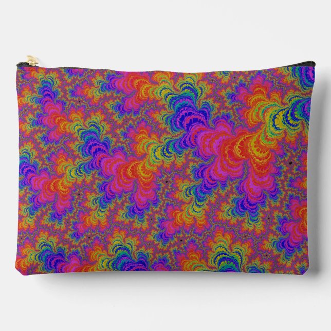 Trippy Funky Bold Vibrant Rainbow Abstract Fractal Accessory Pouch (Front)