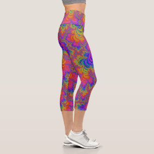 Trippy Funky Bold Vibrant Rainbow Abstract Fractal Capri Leggings