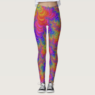 Trippy Funky Bold Vibrant Rainbow Abstract Fractal Leggings