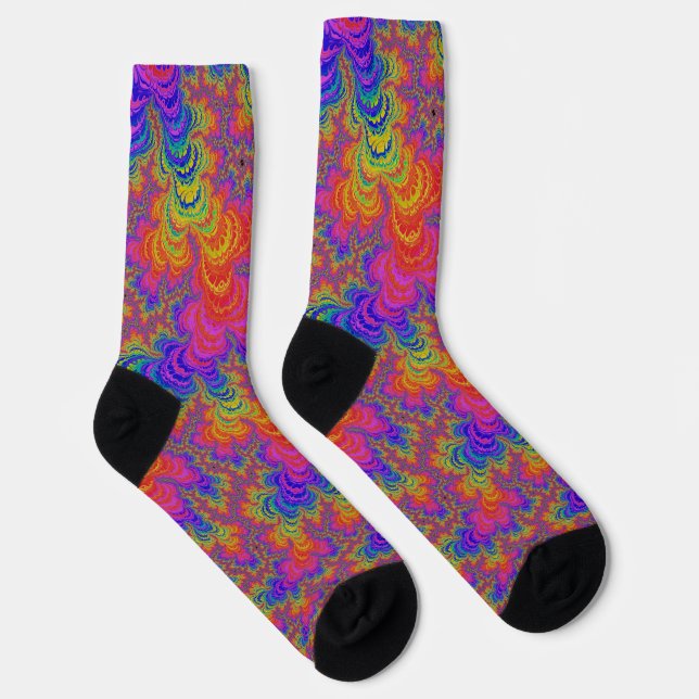 Trippy Funky Bold Vibrant Rainbow Abstract Fractal Socks (Right)