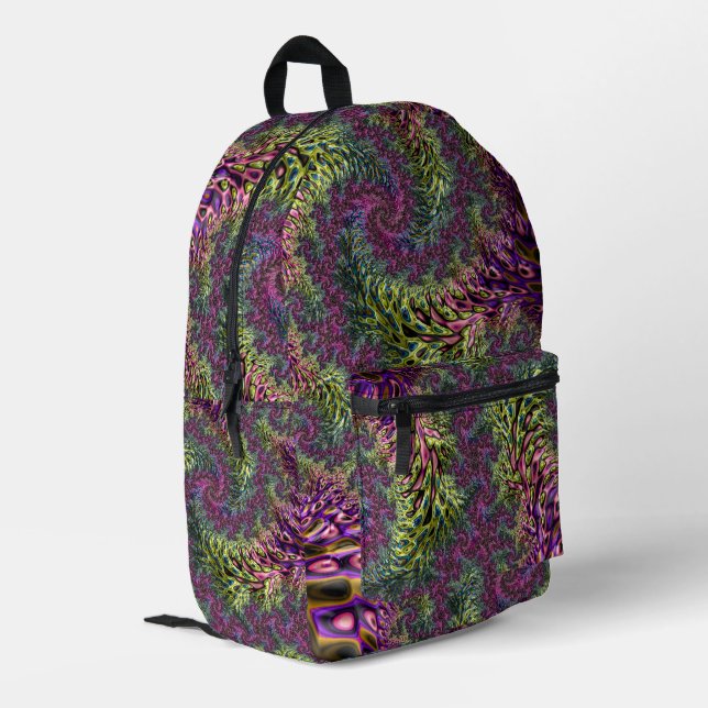 Trippy Funky Groovy Digital Abstract Fractal Art Printed Backpack (Back Corner Left)