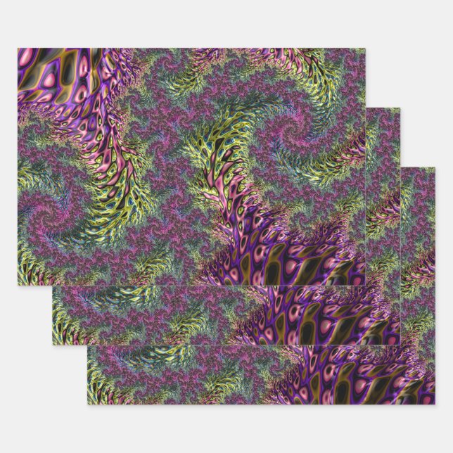 Trippy Funky Groovy Digital Abstract Fractal Art Wrapping Paper Sheet (Set)