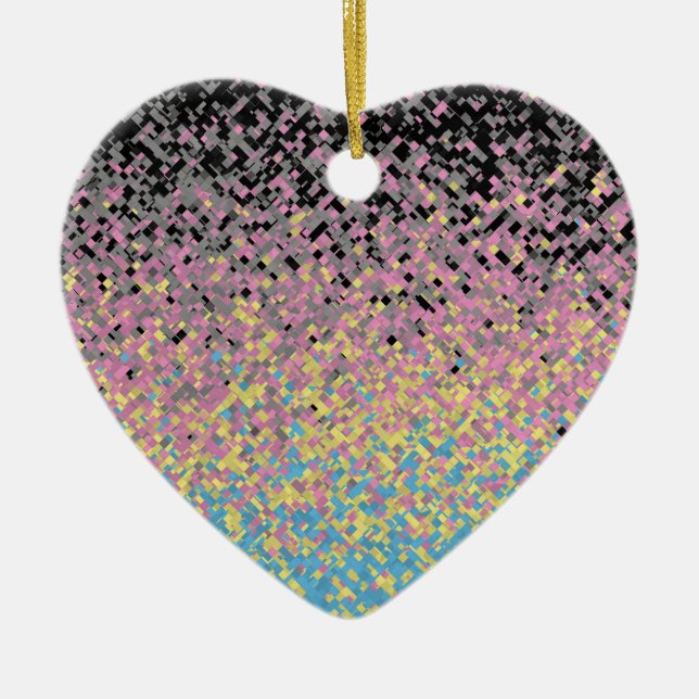 Trippy Funky Pixelated Polygender Pride Flag Ceramic Tree Decoration (Front)
