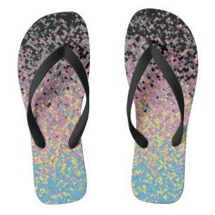 Trippy Funky Pixelated Polygender Pride Flag Flip Flops