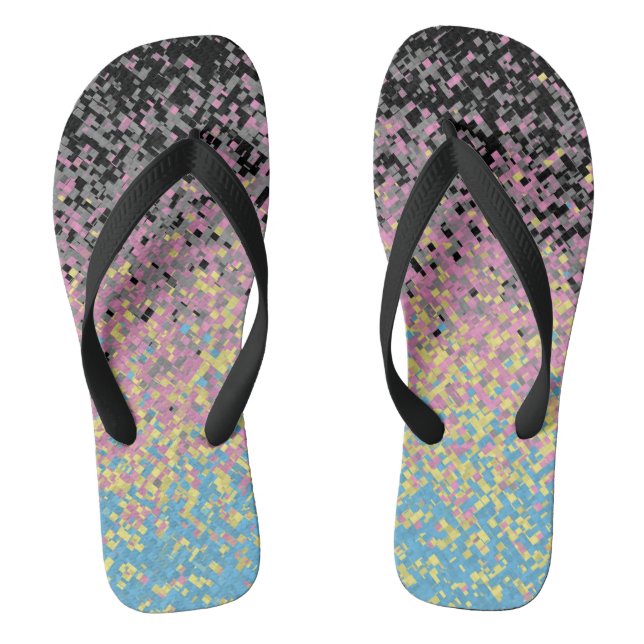 Trippy Funky Pixelated Polygender Pride Flag Flip Flops (Footbed)