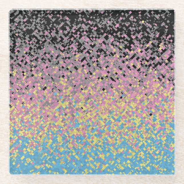 Trippy Funky Pixelated Polygender Pride Flag Glass Coaster (Front)