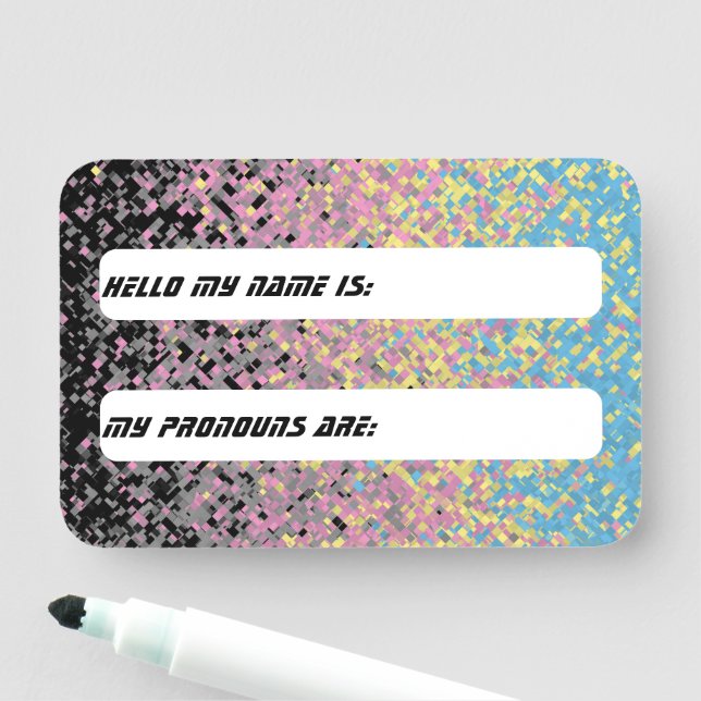 Trippy Funky Pixelated Polygender Pride Flag Name Tag (In Situ)