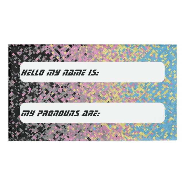 Trippy Funky Pixelated Polygender Pride Flag Name Tag (Front)