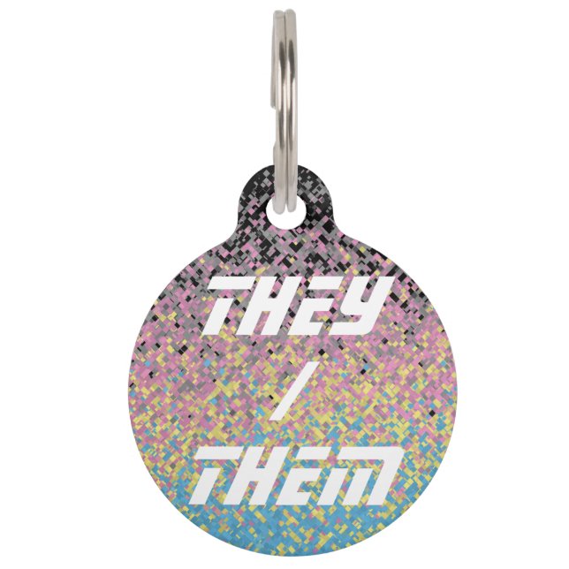 Trippy Funky Pixelated Polygender Pride Flag Pet Tag (Front)