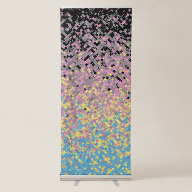 Trippy Funky Pixelated Polygender Pride Flag Retractable Banner (Front)