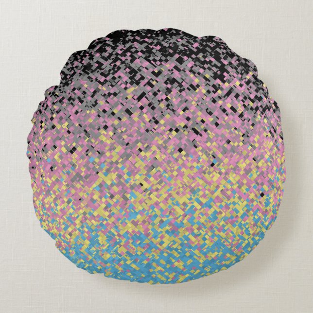 Trippy Funky Pixelated Polygender Pride Flag Round Cushion (Front)