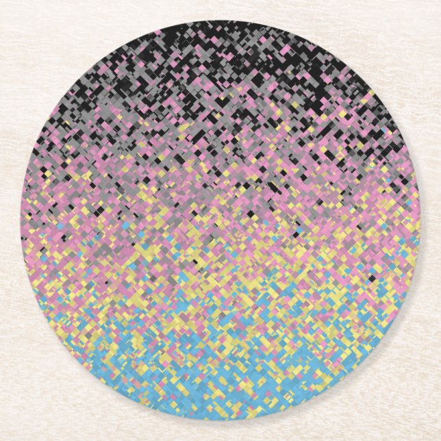 Trippy Funky Pixelated Polygender Pride Flag Round Paper Coaster (Front)
