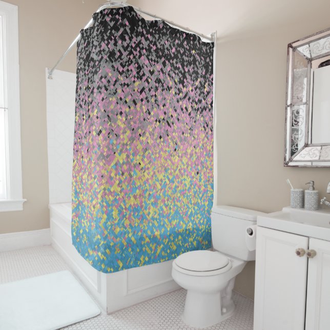 Trippy Funky Pixelated Polygender Pride Flag Shower Curtain (In Situ)